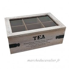 'ToCi Boîte à thé "Tea – Boîte à thé en deux versions – Boîte à thé avec 6 et 9 compartiments – Boîte à thé en bois avec couvercle au look vintage Teekiste mit 6 Fächern - B07C5VW7X3